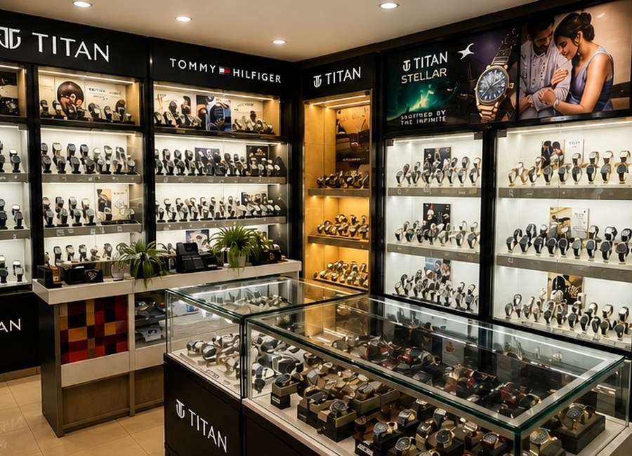 Watch display inside the store